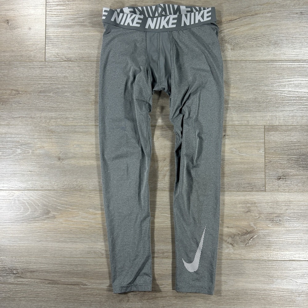Nike Pro Boys XL Dri-Fit Full Length Gray Training Tights BV3516 Football Sports